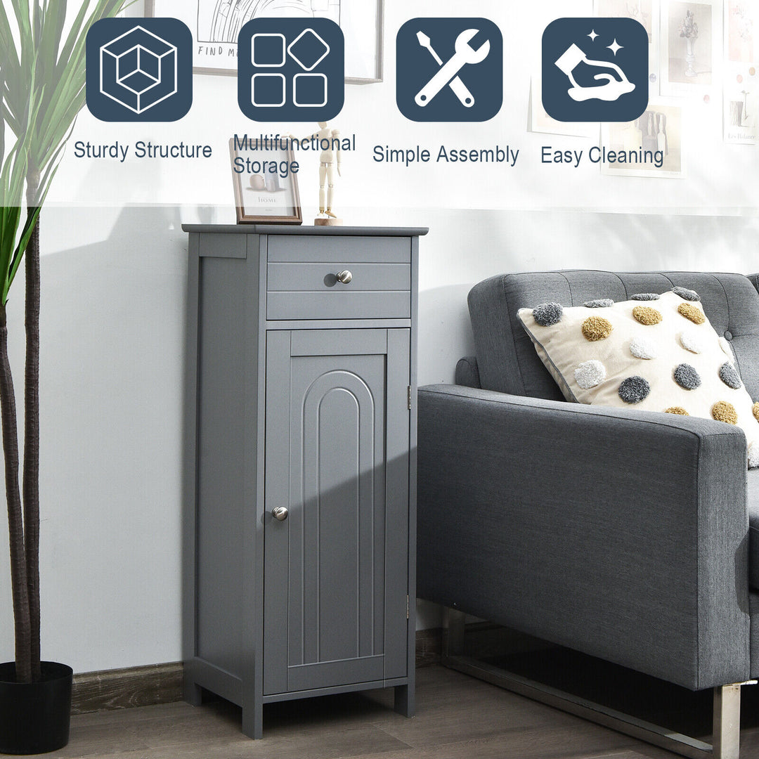 Freestanding Storage Cabinet with Drawer and Adjustable Shelves-Grey