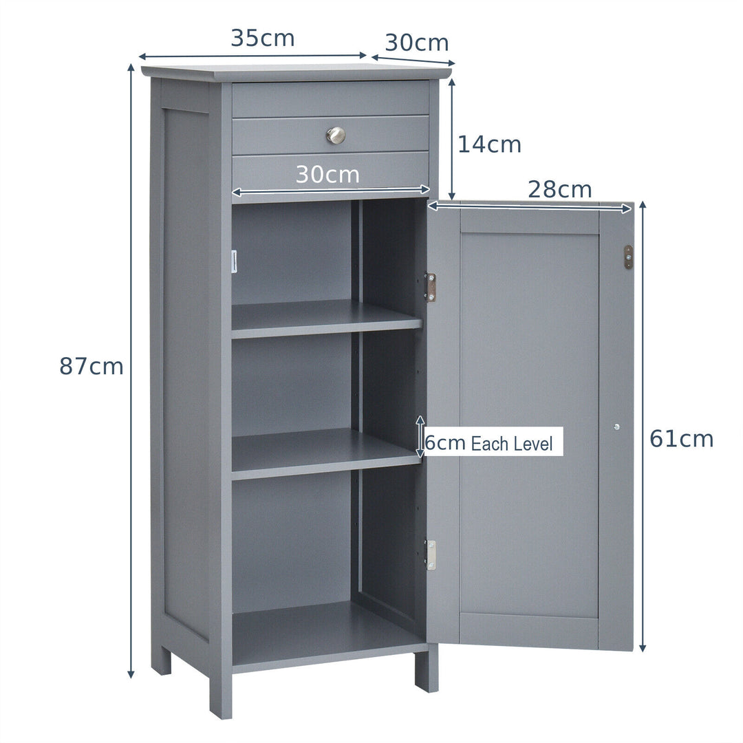 Freestanding Storage Cabinet with Drawer and Adjustable Shelves-Grey