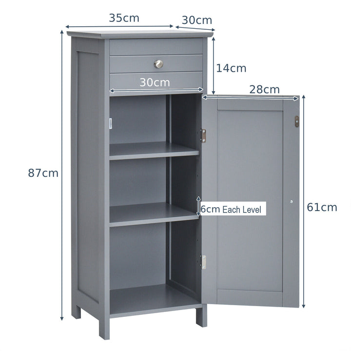 Freestanding Storage Cabinet with Drawer and Adjustable Shelves-Grey