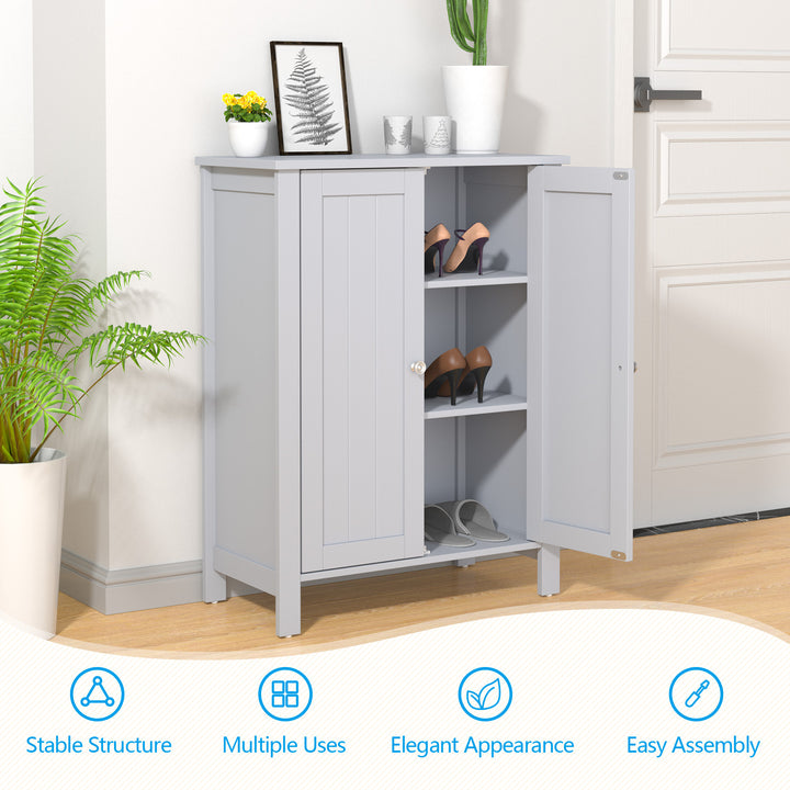 Freestanding Bathroom Floor Cabinet with Adjustable Shelves-Grey