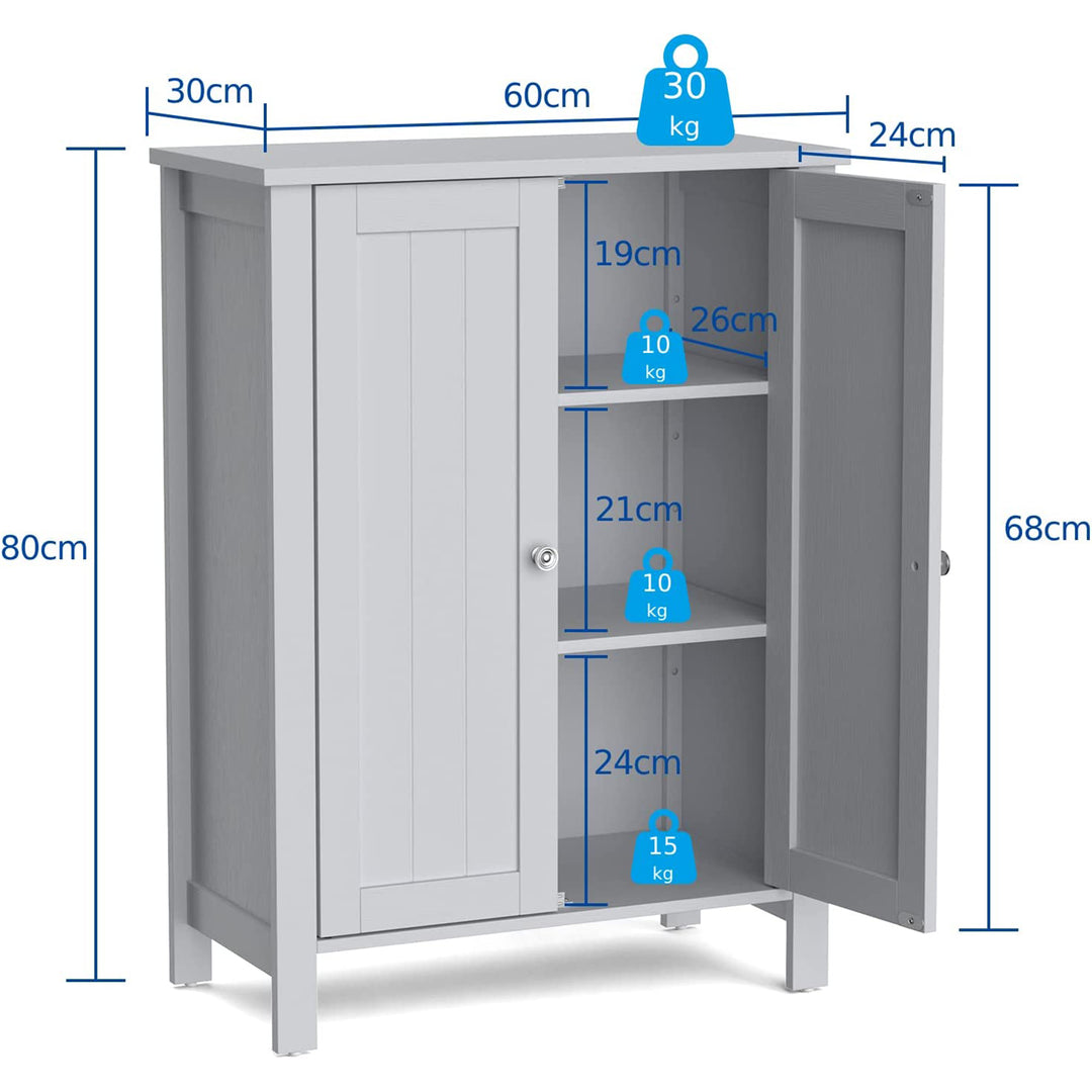 Freestanding Bathroom Floor Cabinet with Adjustable Shelves-Grey