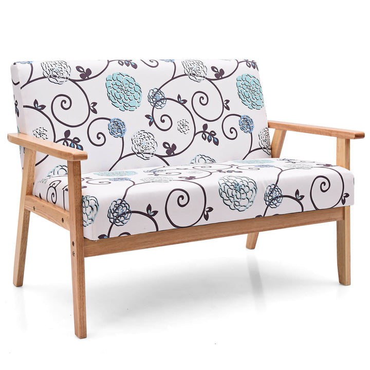 2-Seater Wooden Upholstered Loveseat with Rubber Wood Armrests-Grey