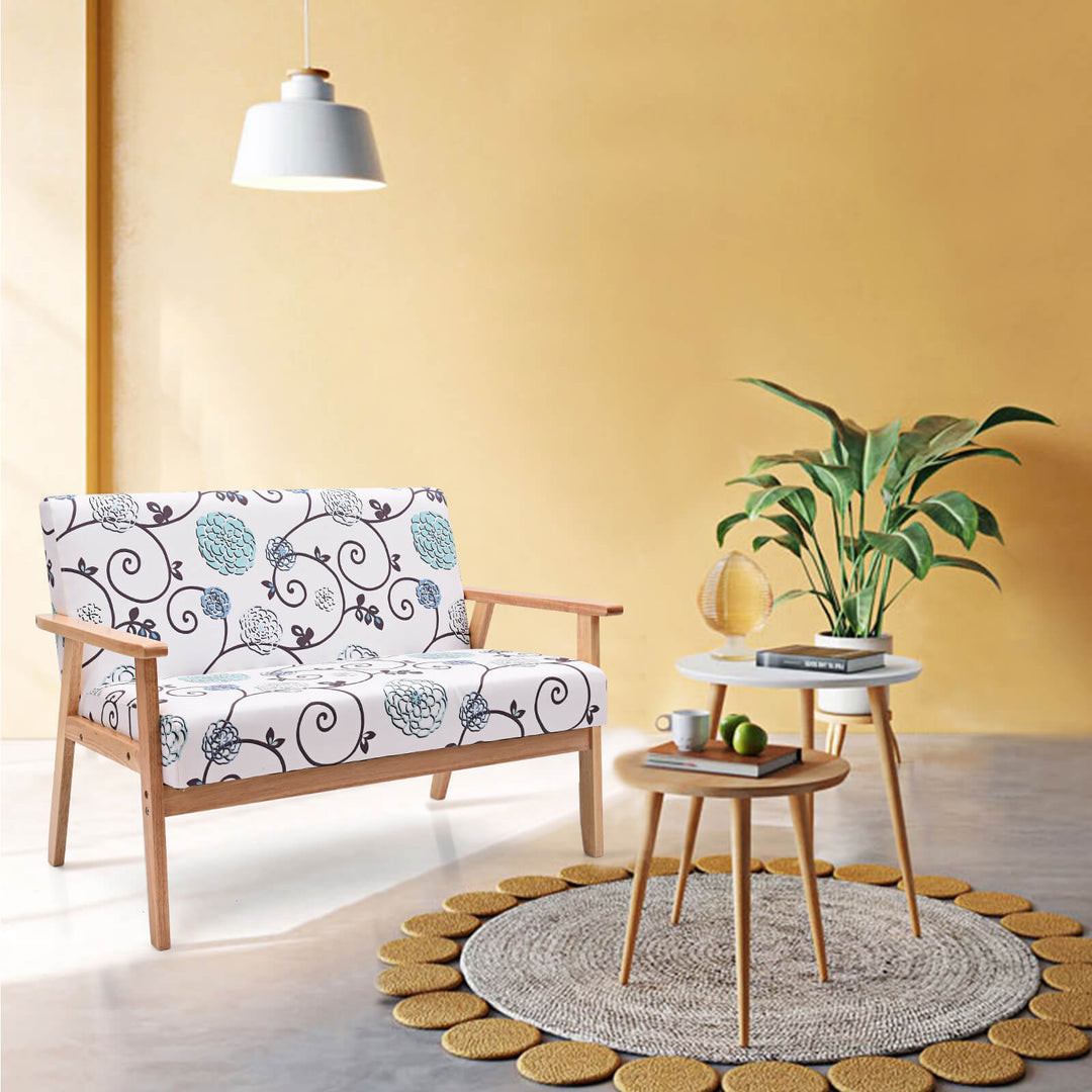 2-Seater Wooden Upholstered Loveseat with Rubber Wood Armrests-Grey
