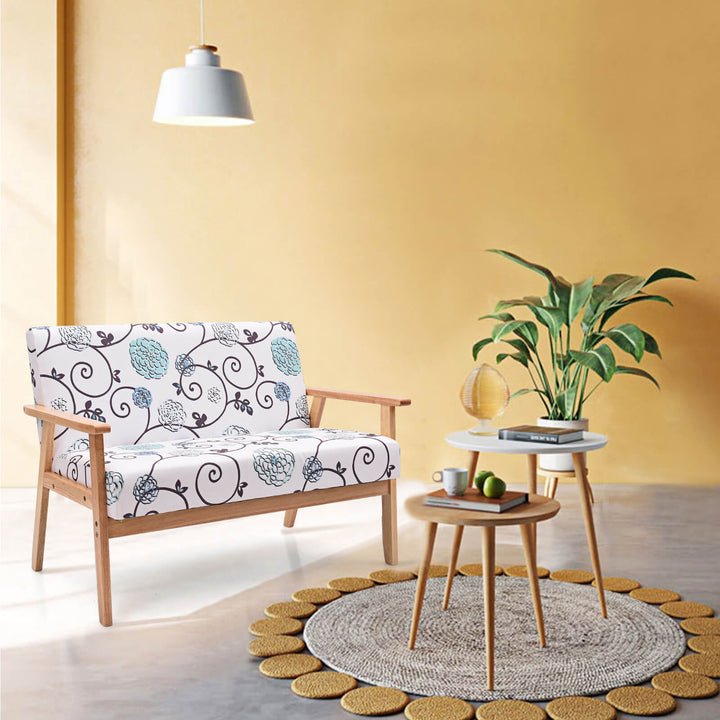 2-Seater Wooden Upholstered Loveseat with Rubber Wood Armrests-Grey