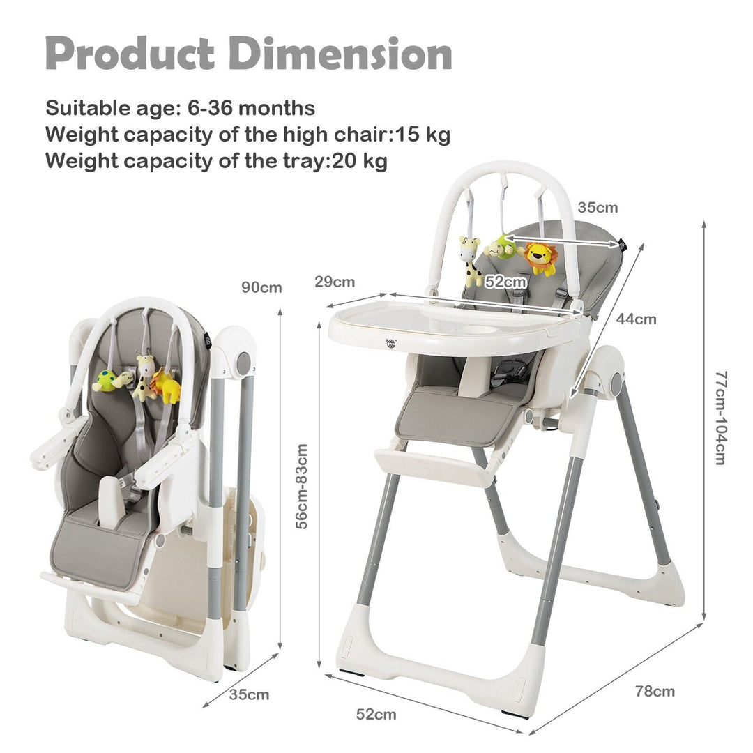 Foldable Baby High Chair with 7 Adjustable Heights- Grey