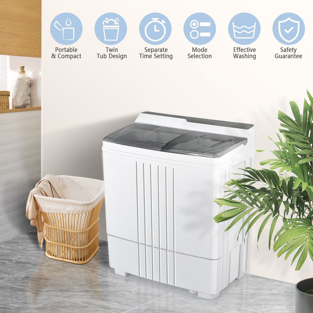 Twin Tub Portable Washing Machine with 1.5KG Capacity Dryer-Grey
