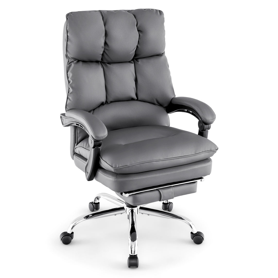 Adjustable High Back Rolling Computer Chair with Footrest-Grey