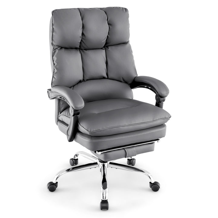 Adjustable High Back Rolling Computer Chair with Footrest-Grey