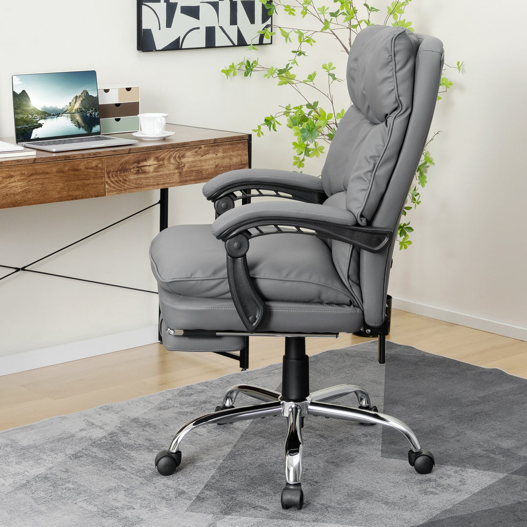 Adjustable High Back Rolling Computer Chair with Footrest-Grey