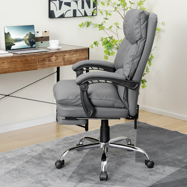 Adjustable High Back Rolling Computer Chair with Footrest-Grey