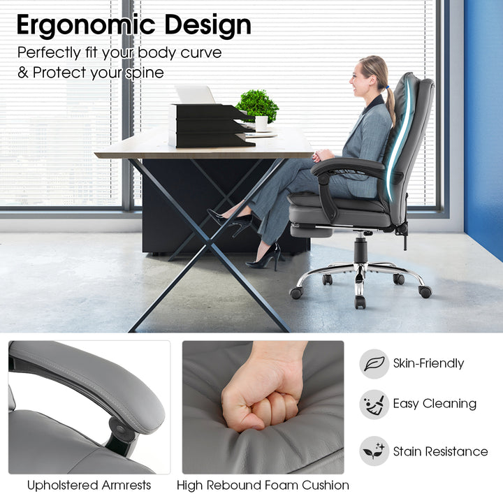 Adjustable High Back Rolling Computer Chair with Footrest-Grey