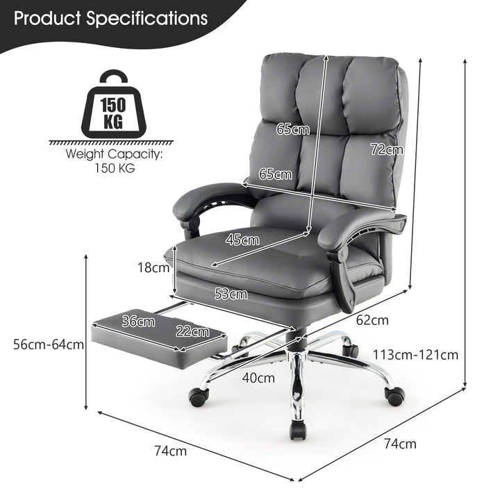 Adjustable High Back Rolling Computer Chair with Footrest-Grey