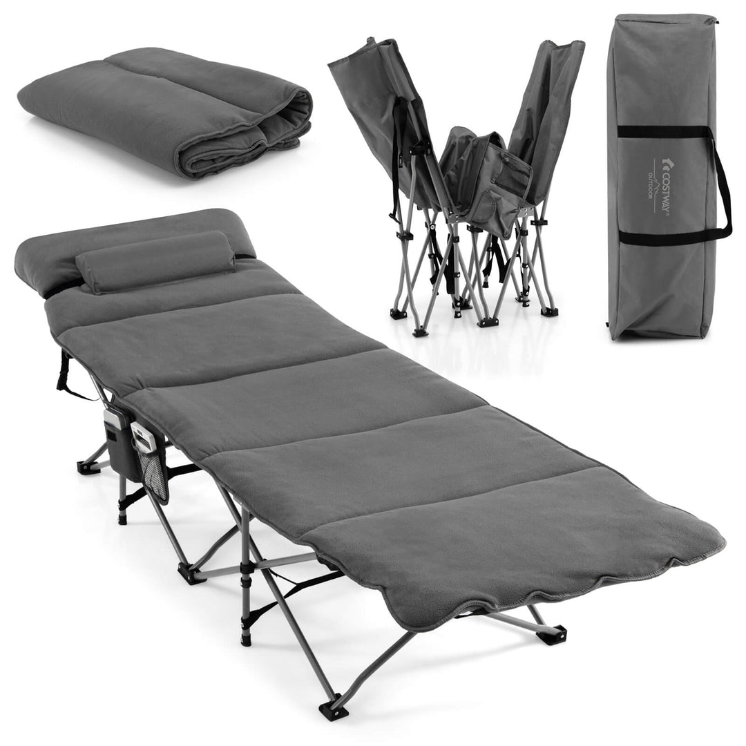 Portable Folding Camping Cot with Removable Mattress and Carry Bag-Grey