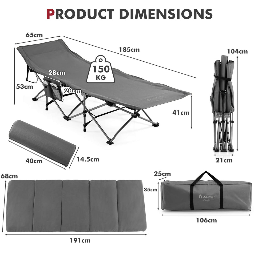 Portable Folding Camping Cot with Removable Mattress and Carry Bag-Grey