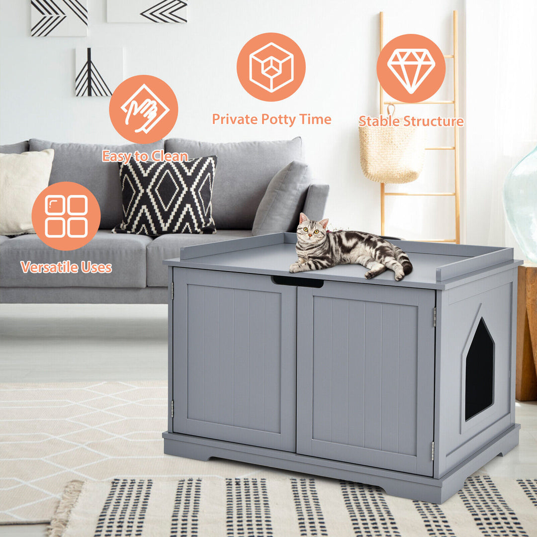 Large Cat Litter Box with Double Doors and Removable Divider-Grey