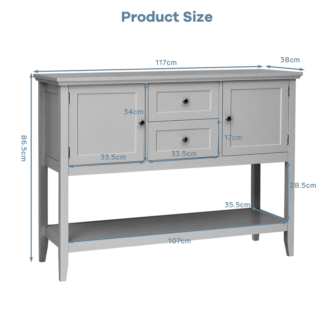 Wood Sideboard Buffet with 2 Drawers and 2 Storage Cabinets-Grey