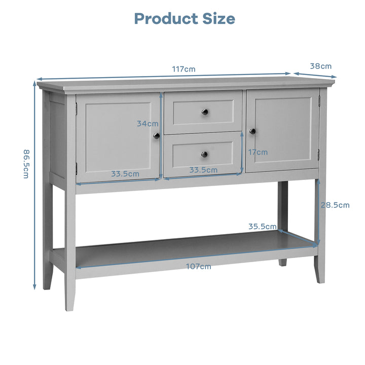Wood Sideboard Buffet with 2 Drawers and 2 Storage Cabinets-Grey
