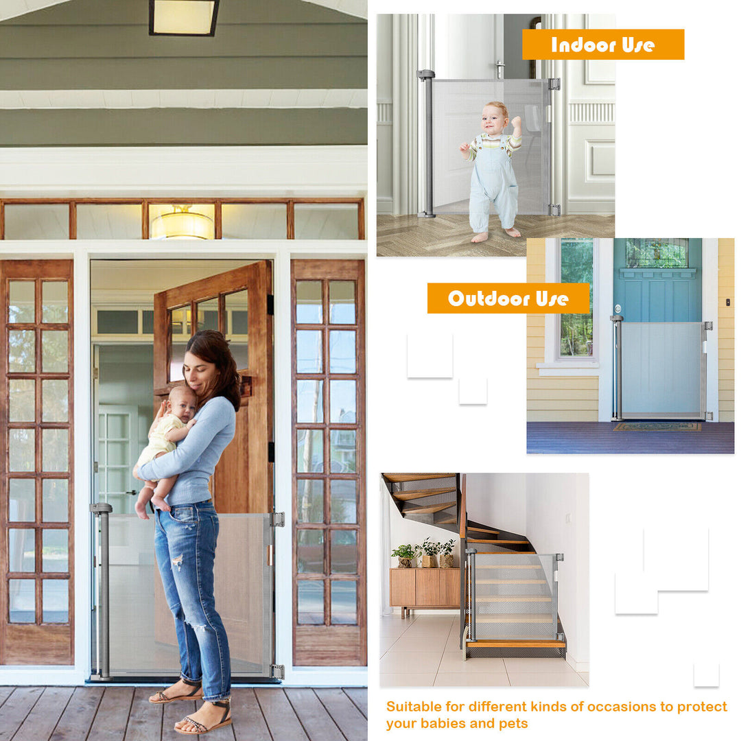 Retractable Safety Gate with Lock-Grey