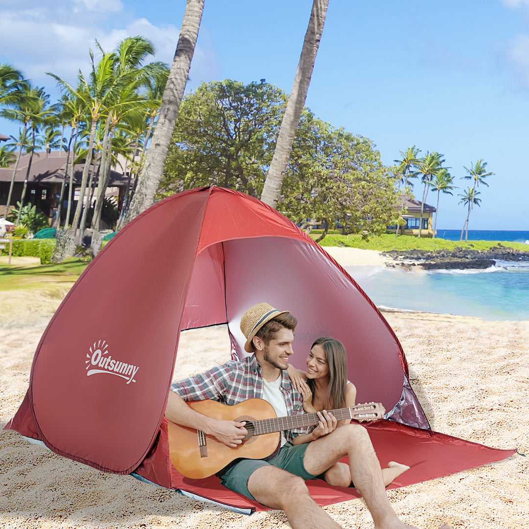 Pop-up Portable Beach Hiking UV Protection Patio Sun Shade Shelter Tent for 2-3 Person-Red