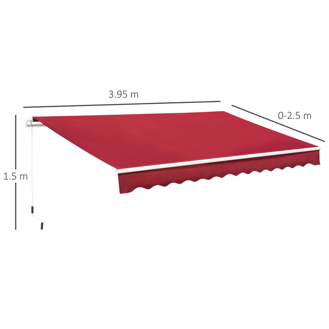 4x2.5m Garden Patio Retractable Manual Awning Window Door Sun Shade Canopy with Fittings and Crank Handle Wine Red