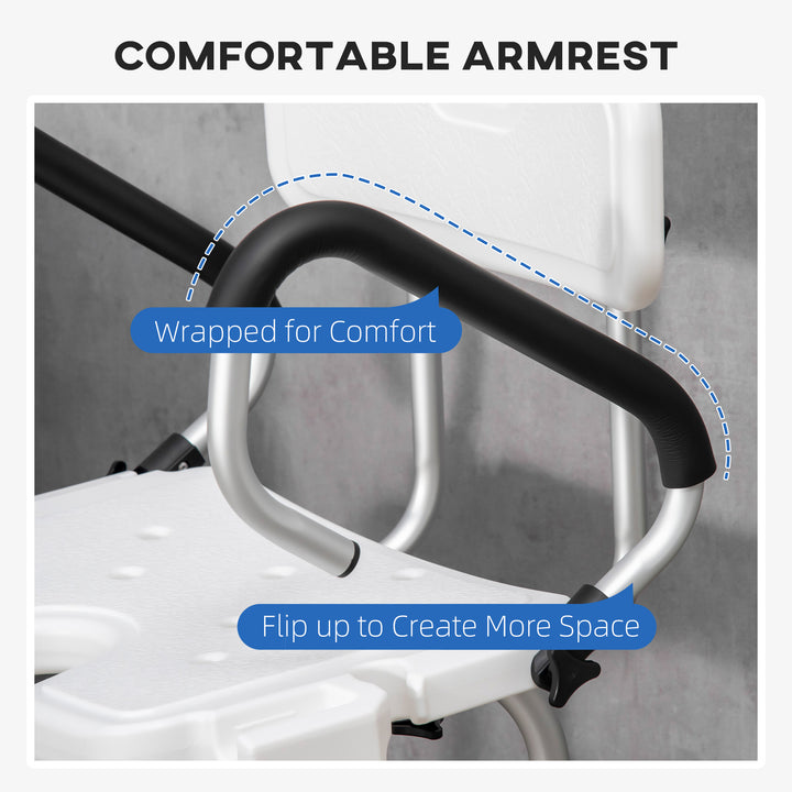 Shower Chair for the Elderly and Disabled, Height Adjustable Shower Stool with Back and Flipped Padded Arms, Suction Foot Pads, White