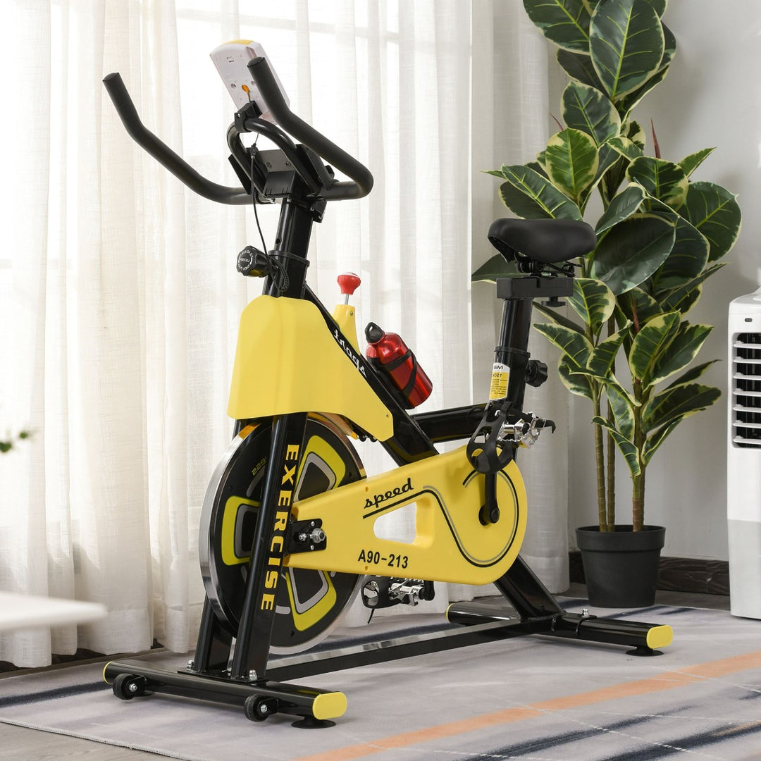 HOMCOM Exercise Bike Indoor Cycling Bike Stationary Bicycle with Belt Drive Adjustable Resistance Seat Handlebar LCD Display Home Gym Upright Bike