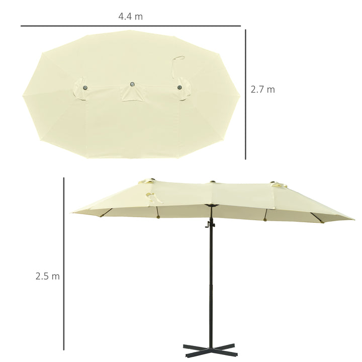 Double Parasol Patio Umbrella Garden Sun Shade w/ Steel Pole 12 Support Ribs Crank Handle Easy Lift Twin Canopy - Beige | AOSOM UK