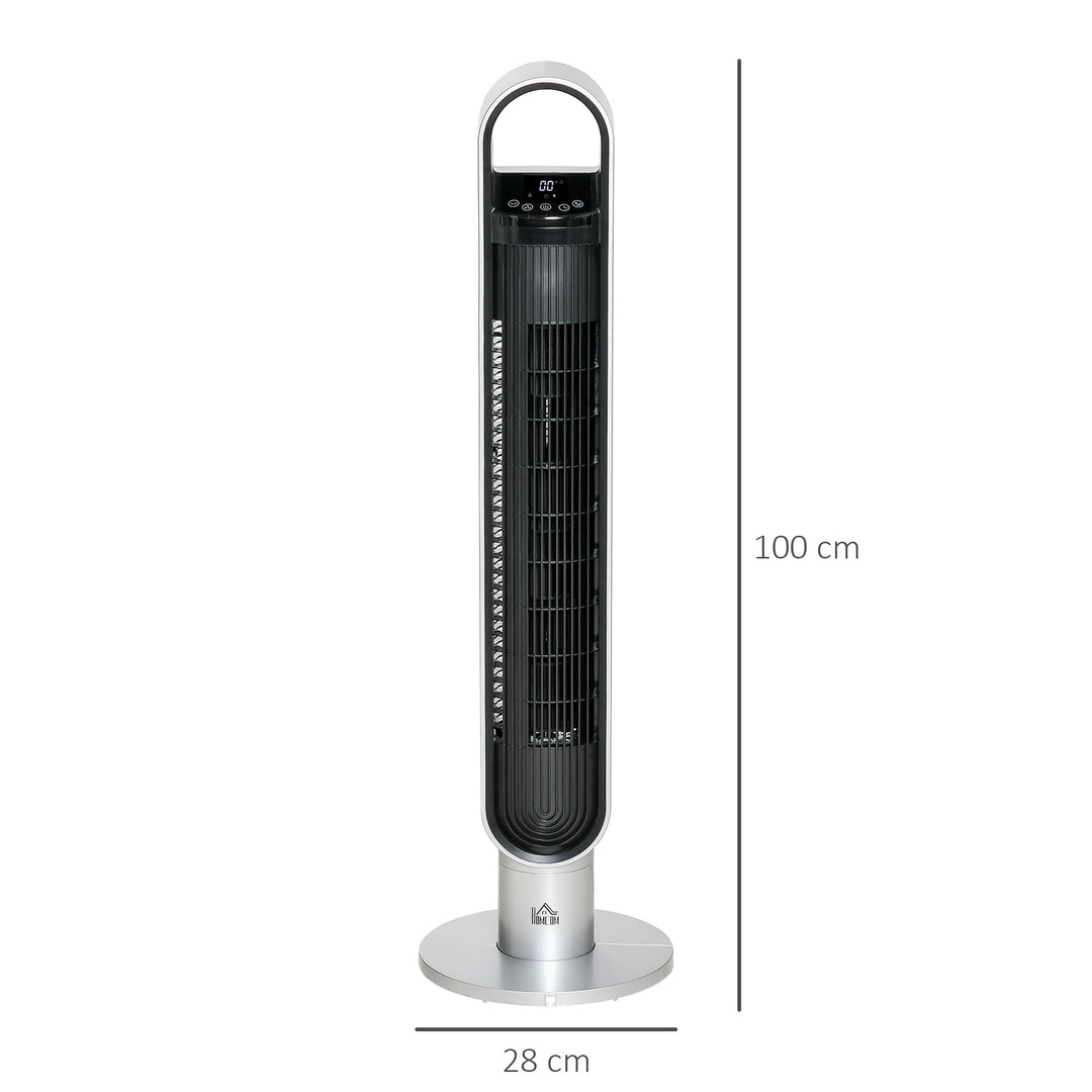Oscillating Tower Fan for Bedroom with Anion, 3 Speed, 12h Timer, LED Sensor Panel, Remote Controller, 39", Silver