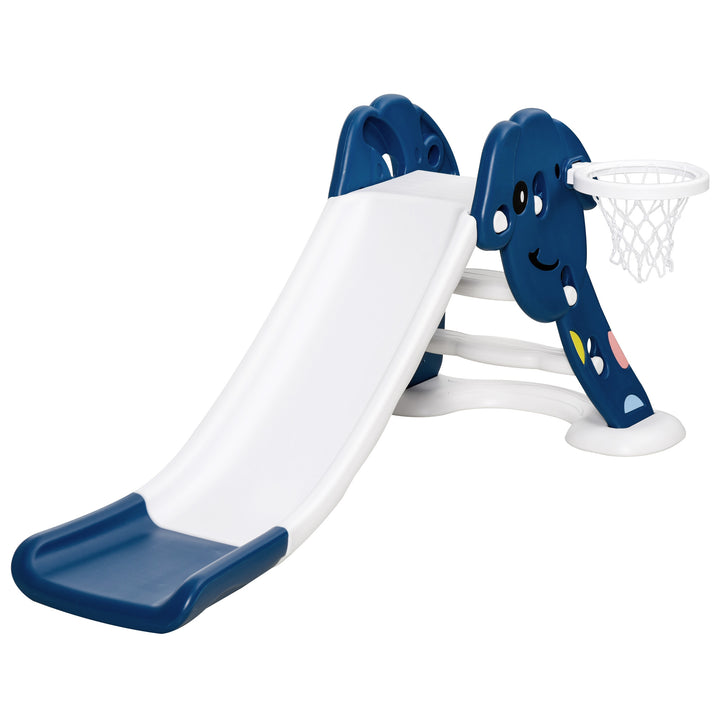 Kids Slide with Basketball Hoop Toddler Climber Freestanding Slider Playset Playground Slipping Slide Indoor Outdoor Exercise Toy Blue