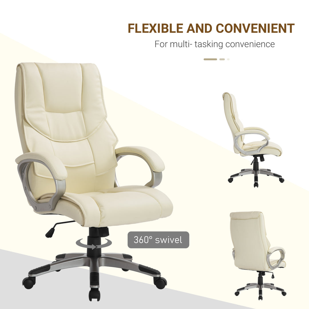 Computer Office Swivel Chair Desk Chair High Back PU Leather Height Adjustable w/ Rocking Function (Cream)