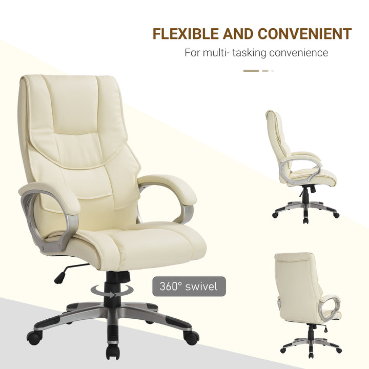 Computer Office Swivel Chair Desk Chair High Back PU Leather Height Adjustable w/ Rocking Function (Cream)