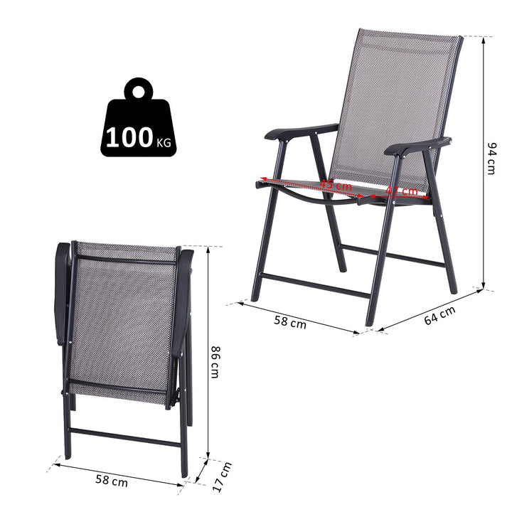 Set of 2 Foldable Garden Chairs W/ Metal Frame Outdoor Patio Park Dining Seat Yard Furniture Grey