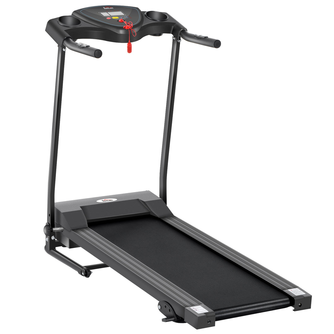 Foldable Motorised Treadmill Indoor Electric Adjustable Running Machine 3 Preset Programs w/ LCD Display, Cup Holders, Black