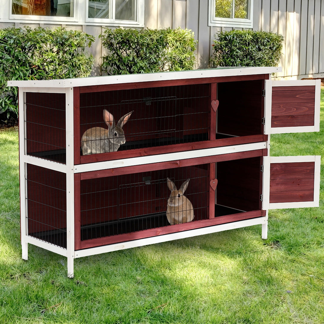 Pawhut Two Floors Wooden Rabbit Hutch Small Pet Animal Guinea Pig Ferret Bunny House Cage for Indoor and Outdoor 136.4x50x93cm