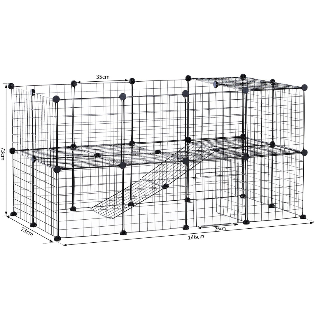 Pawhut Guinea Pig Playpen Rabbit Playpen Metal Wire Fence Indoor Outdoor Small Animal Cage 36 Panel Enclosure Black