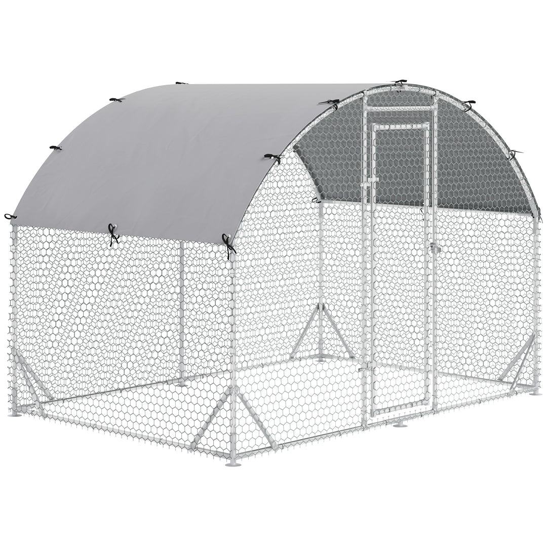 PawHut Walk In Chicken Run Galvanized Chicken Coop Hen Poultry House Cage Rabbit Hutch Pet Playpen Backyard with Water-Resist Cover, 2.8 x 1.9 x 2m