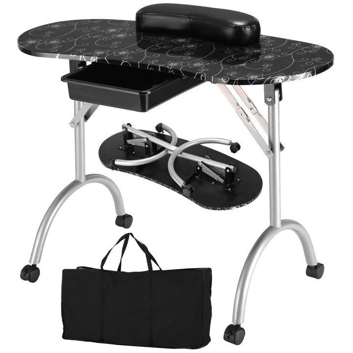 Portable Nail Table Station, Manicure Tech Desk Art Table-Black