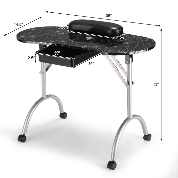 Portable Nail Table Station, Manicure Tech Desk Art Table-Black