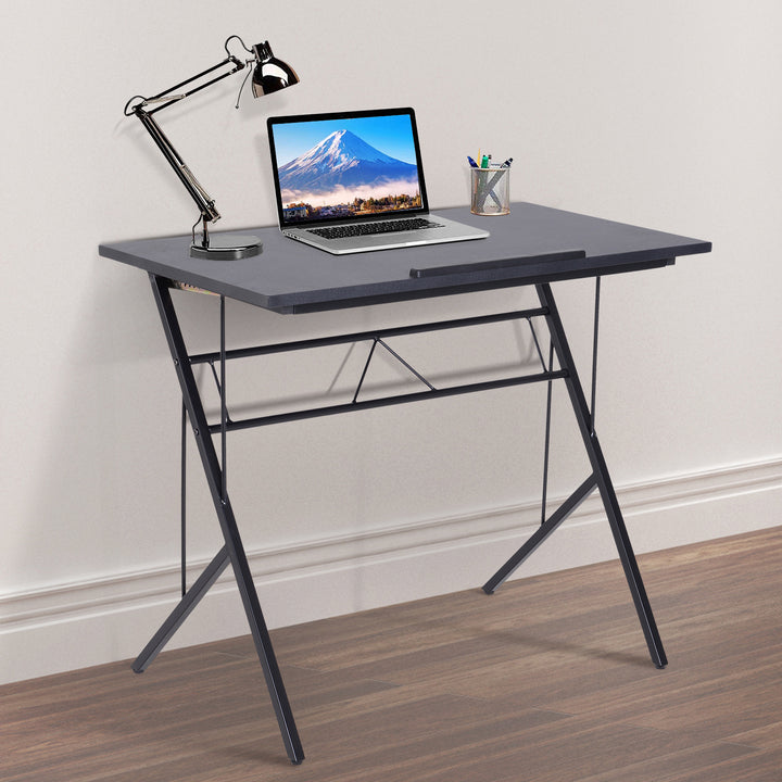 Computer Desk Writing Workstation Art Drawing Drafting Board Craft Table Tiltable Tabletop Adjustable Height Black 90L x 50W x 76-116.5H cm