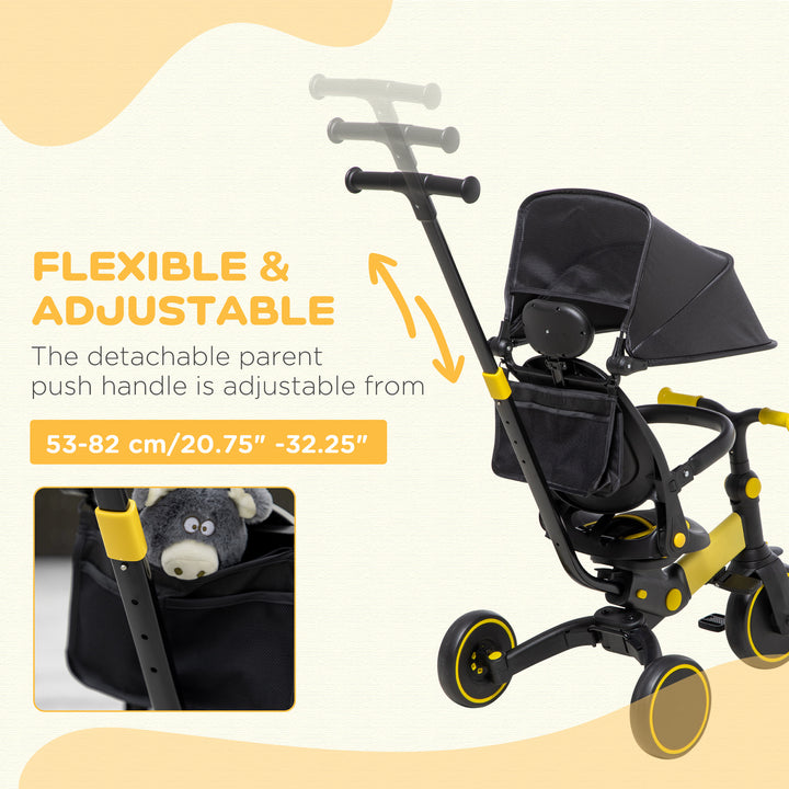 3-in-1 Tricycle for Kids with Aluminium Frame, Baby Trike with Adjustable Push Handle, Canopy and Seat Angle for 18-48 Months, Yellow