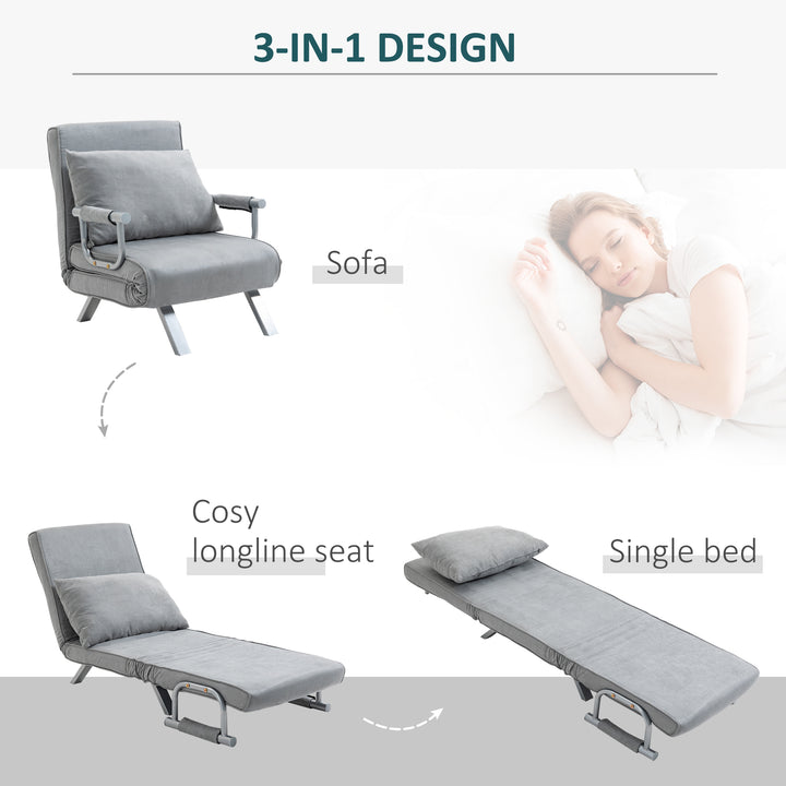 HOMCOM 2-In-1 Design Single Sofa Bed Sleeper, Foldable Armchair Bed Lounge Couch w/ Pillow, Light Grey