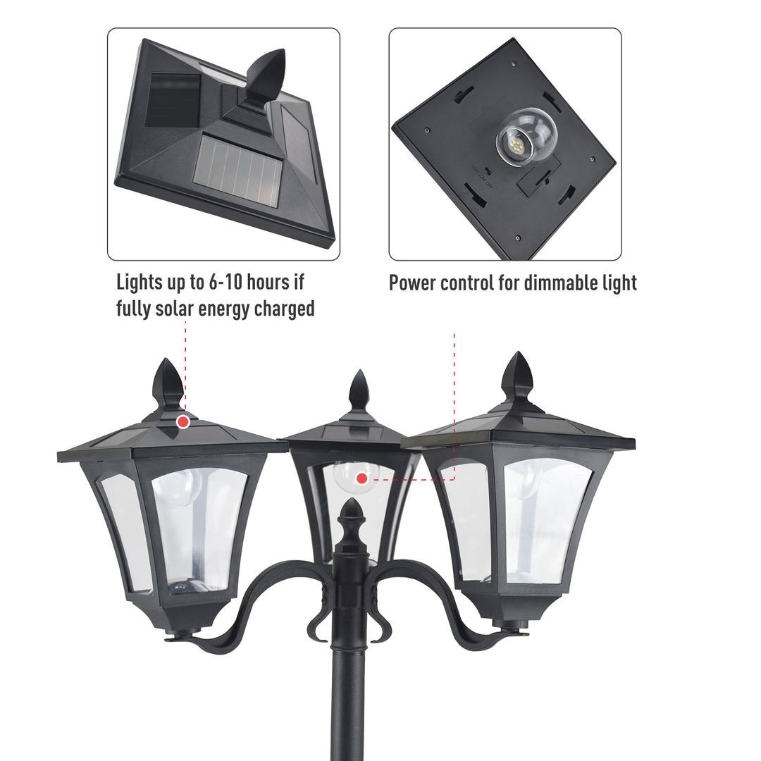 3-Solar Powered Lamp Post, IP44, 51.5Lx47Wx182.5H cm-Black