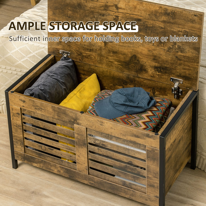Industrial Storage Bench, Lift Top Storage Chest, Shoe Bench, Toy Box Organizer with Lid &amp; Louvered Cabinet, for Bedroom, Entryway Rustic Brown