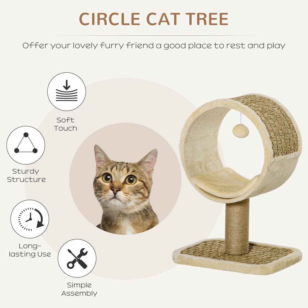 56cm Small Cat Tree for Indoor Cats with Scratching Post, Kitten Tower with Tunnel, Ball Toy, Cushion, Beige