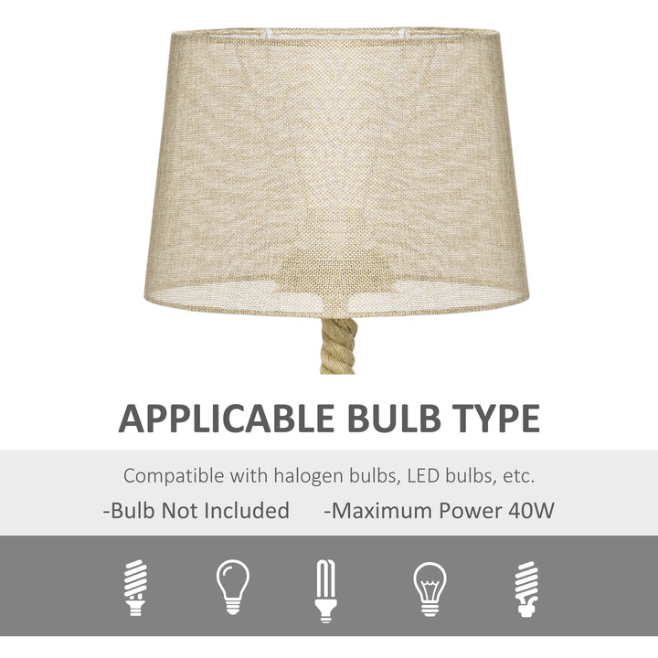 HOMCOM Nautical Table Lamp, Farmhouse Bedside Lamp with Knotted Rope and Fabric Lampshade for Bedroom, Study, Living Room, Beige