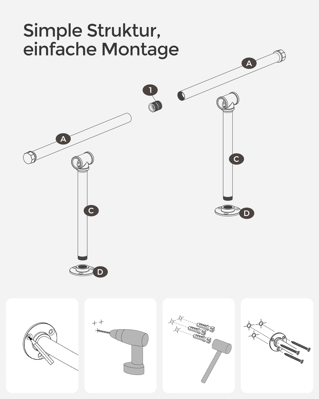 Wall-Mounted Clothes Rail 60 kg Load