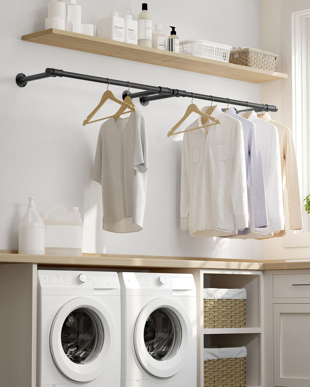 Set of 2 Wall-Mounted Clothes Rail 60 kg Load