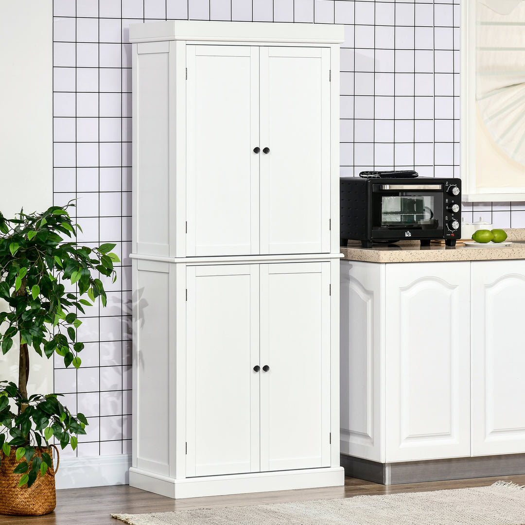 Freestanding Kitchen Cupboard with 4 Doors, Storage Cabinet with 6-Tier Shelving and 4 Adjustable Shelves, White