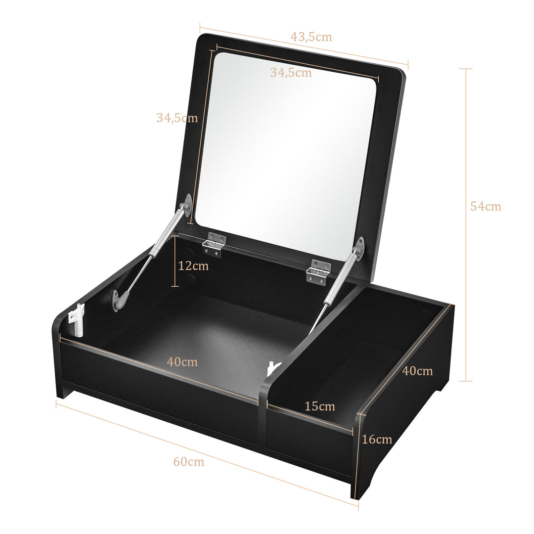 Modern Desktop Makeup Organizer with Flip-Top Mirror-Black