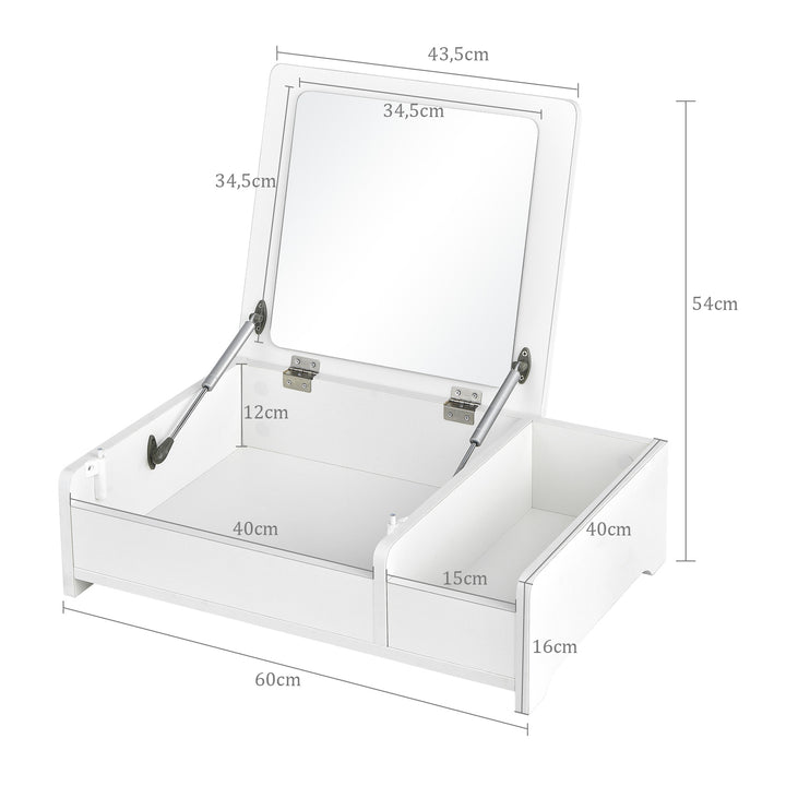 Modern Desktop Makeup Organizer with Flip-Top Mirror-White